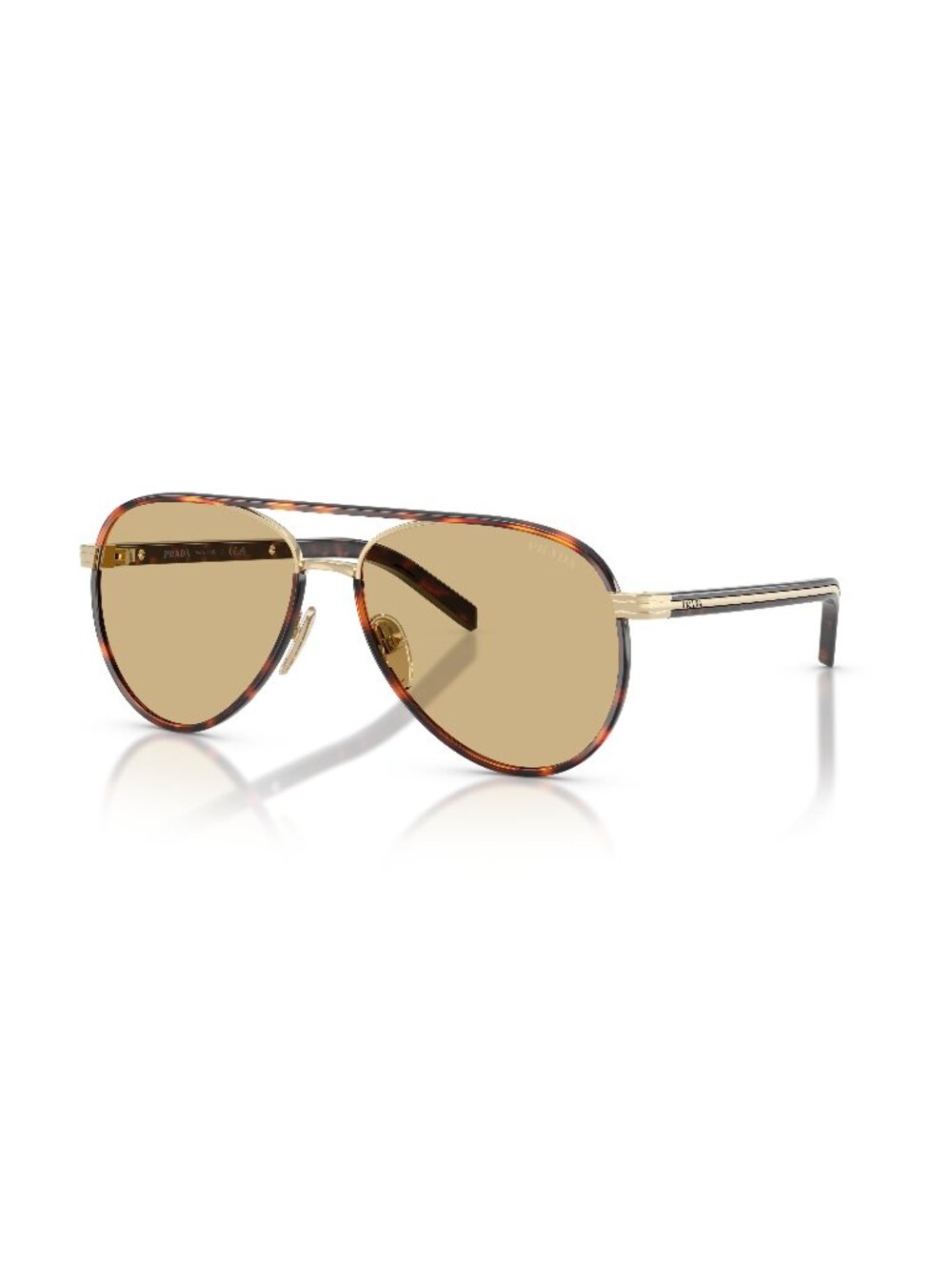 New Prada Women's Sunglasses Gold Aviator Yellow Lens Metal Frame PR B57S 21E10R